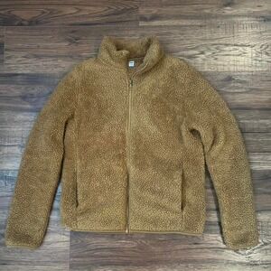 Uniqlo Brown Teddy Fleece‎ Jacket Zipup Soft Cozy Sherpa Womens Small Preppy